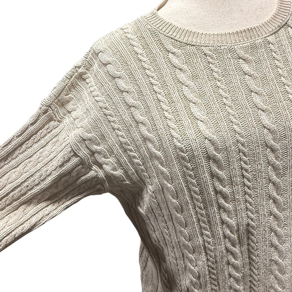 Bushwacker VTG Cable Knit Sweater Oatmeal Cream Size Medium Fisherman Cotton - Picture 2 of 11